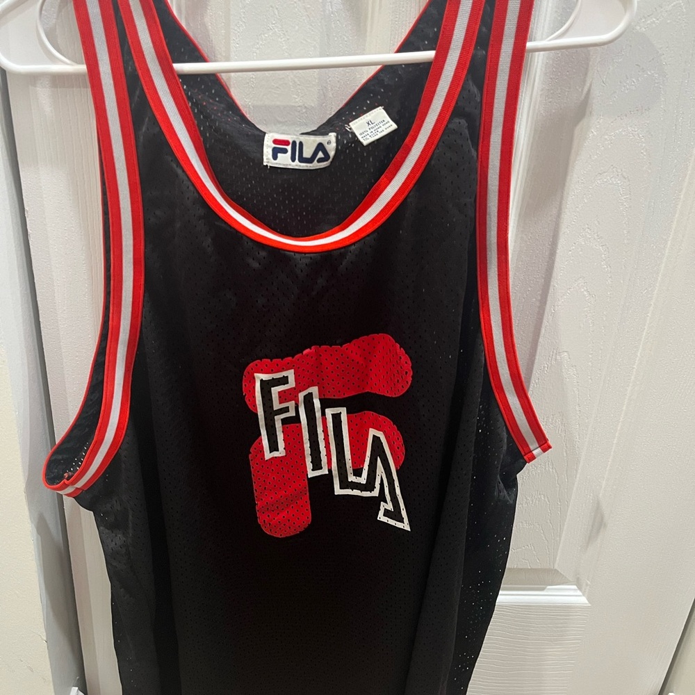 Vintage Fila Black and Red Basketball Jersey Men’s L/XL